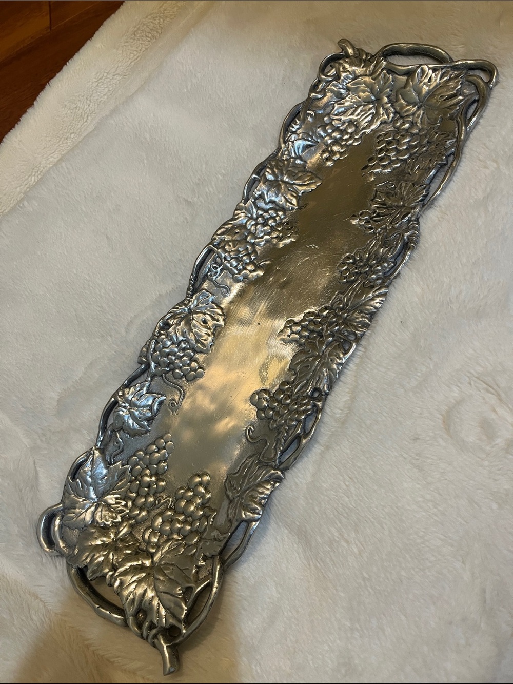 Silver Grape-Relief Decorative Serving Tray by